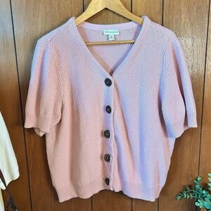 Appleseed's Pink Cotton Knit Button Front‎ Short Sleeve Cardigan XL